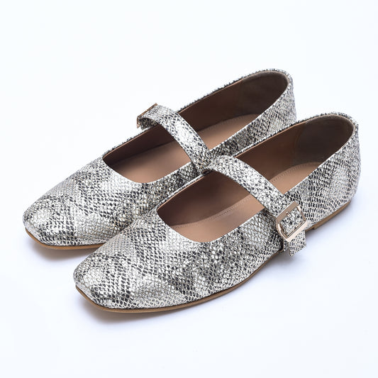 Metallic textured Mary Jane Flats