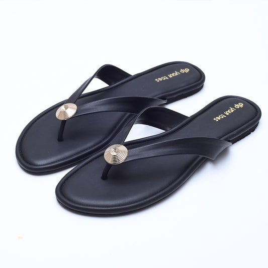 Black Metallic Accent Thong Flats