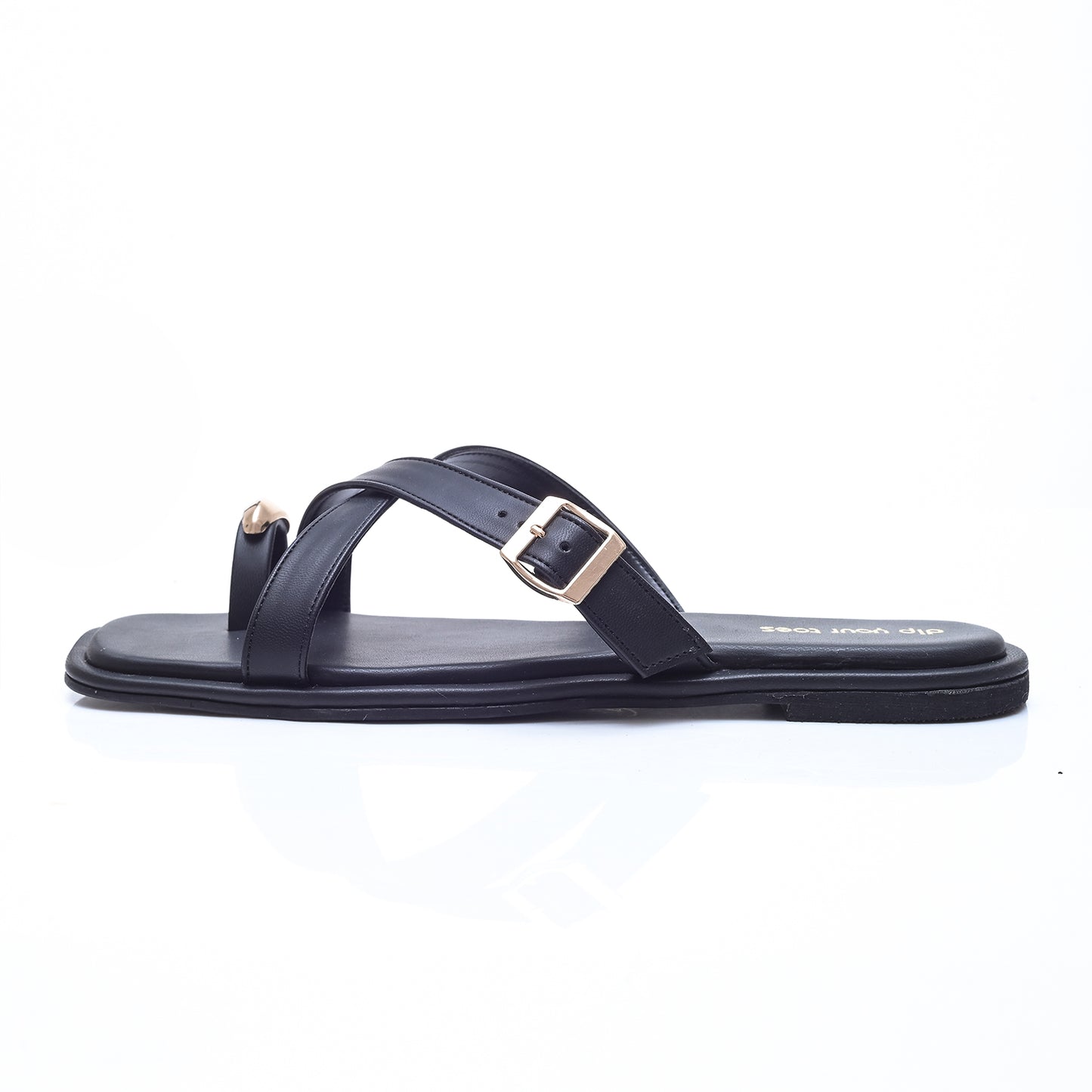 Black Metal detail Cross-Strap Flats