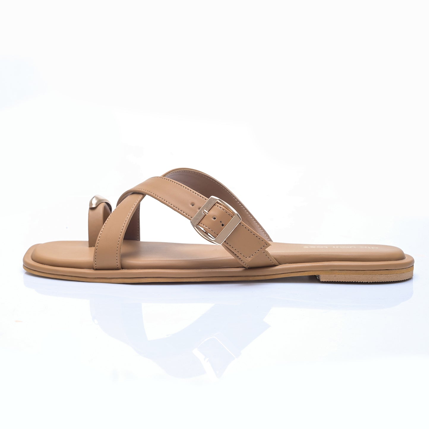 Sand Metal detail Cross-Strap Flats