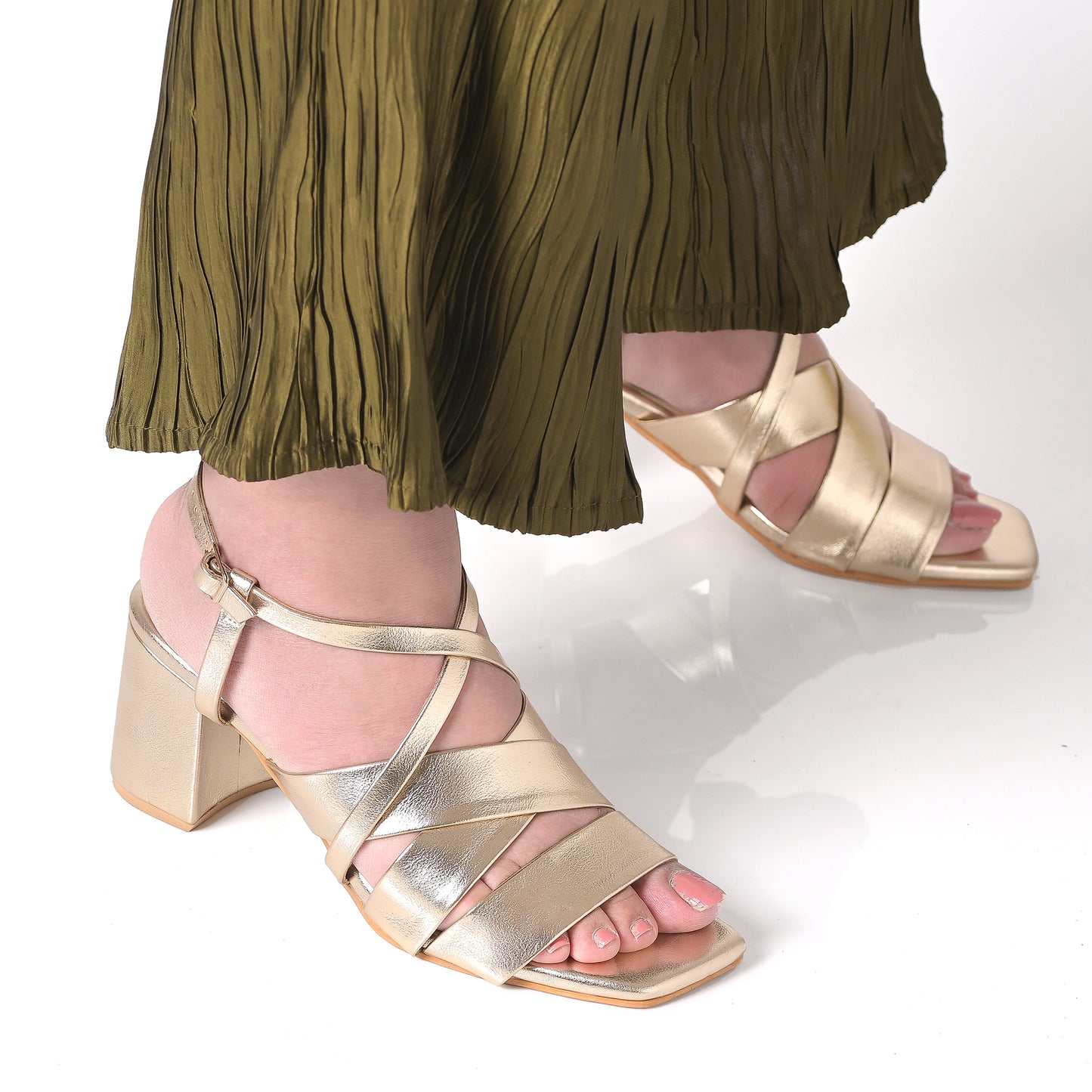 Gold Strap-Up Sandals