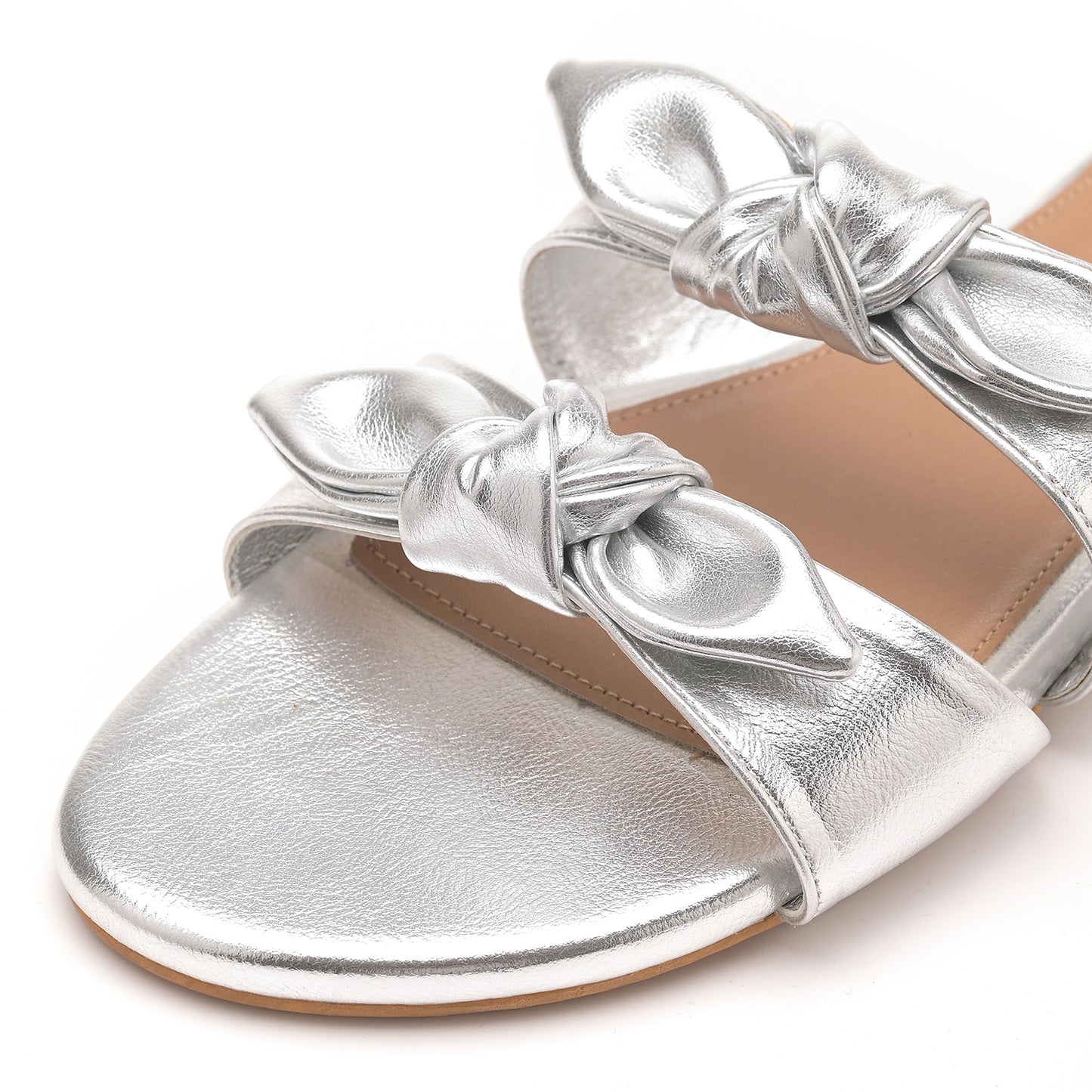 Silver Twin Strap Flats With bow detail