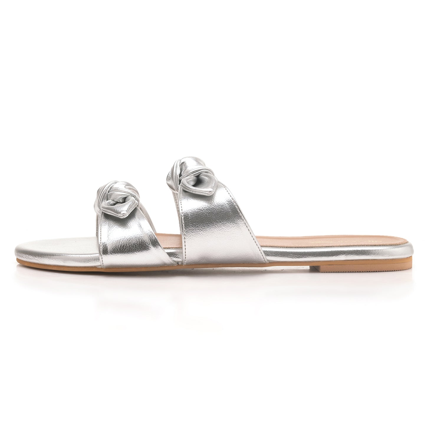 Silver Twin Strap Flats With bow detail