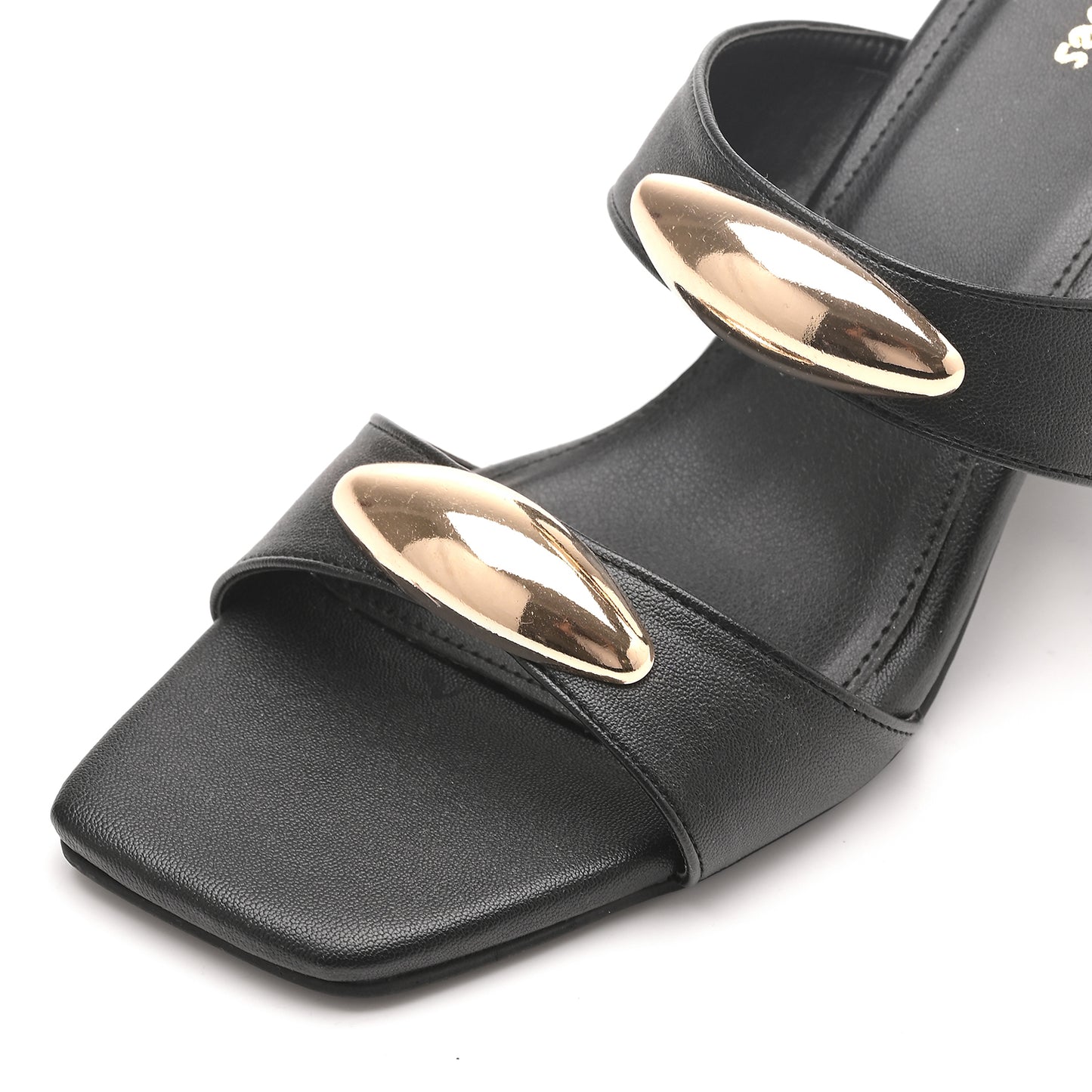 Black Twin Strap Metallic Accent Heels