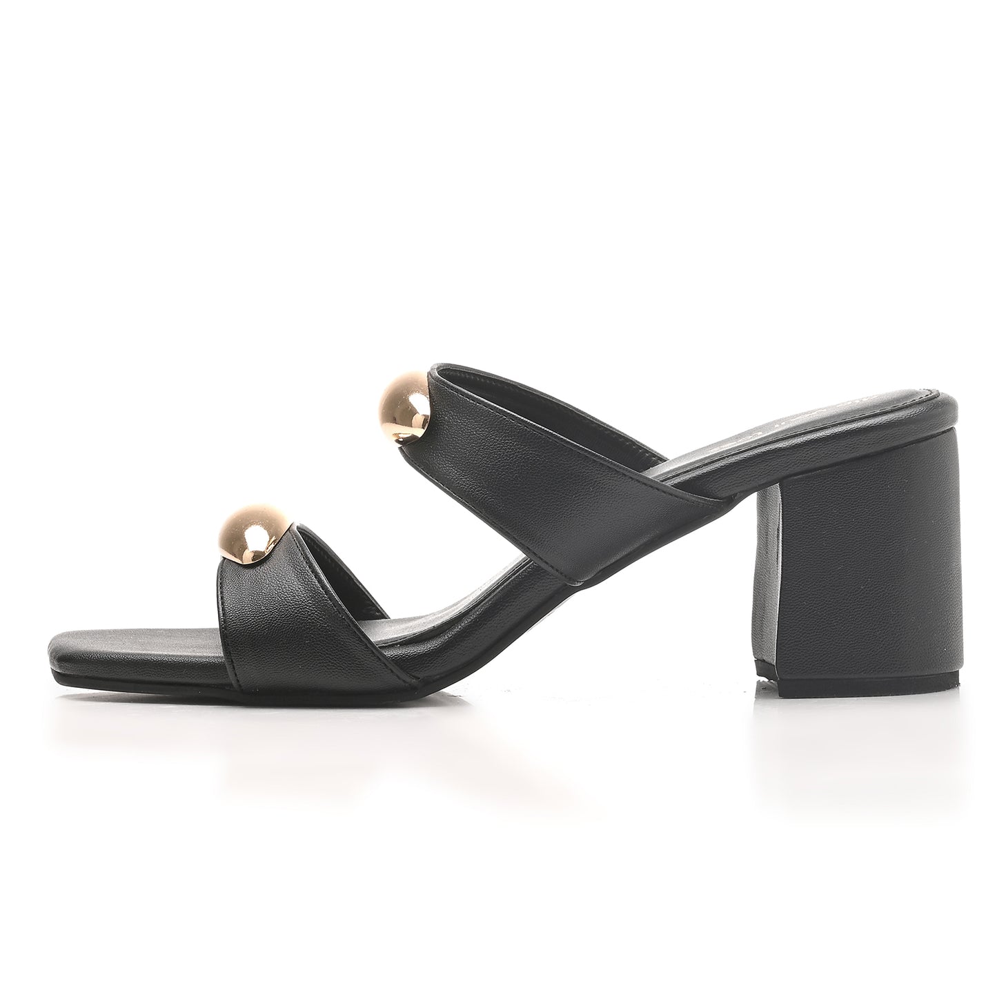 Black Twin Strap Metallic Accent Heels