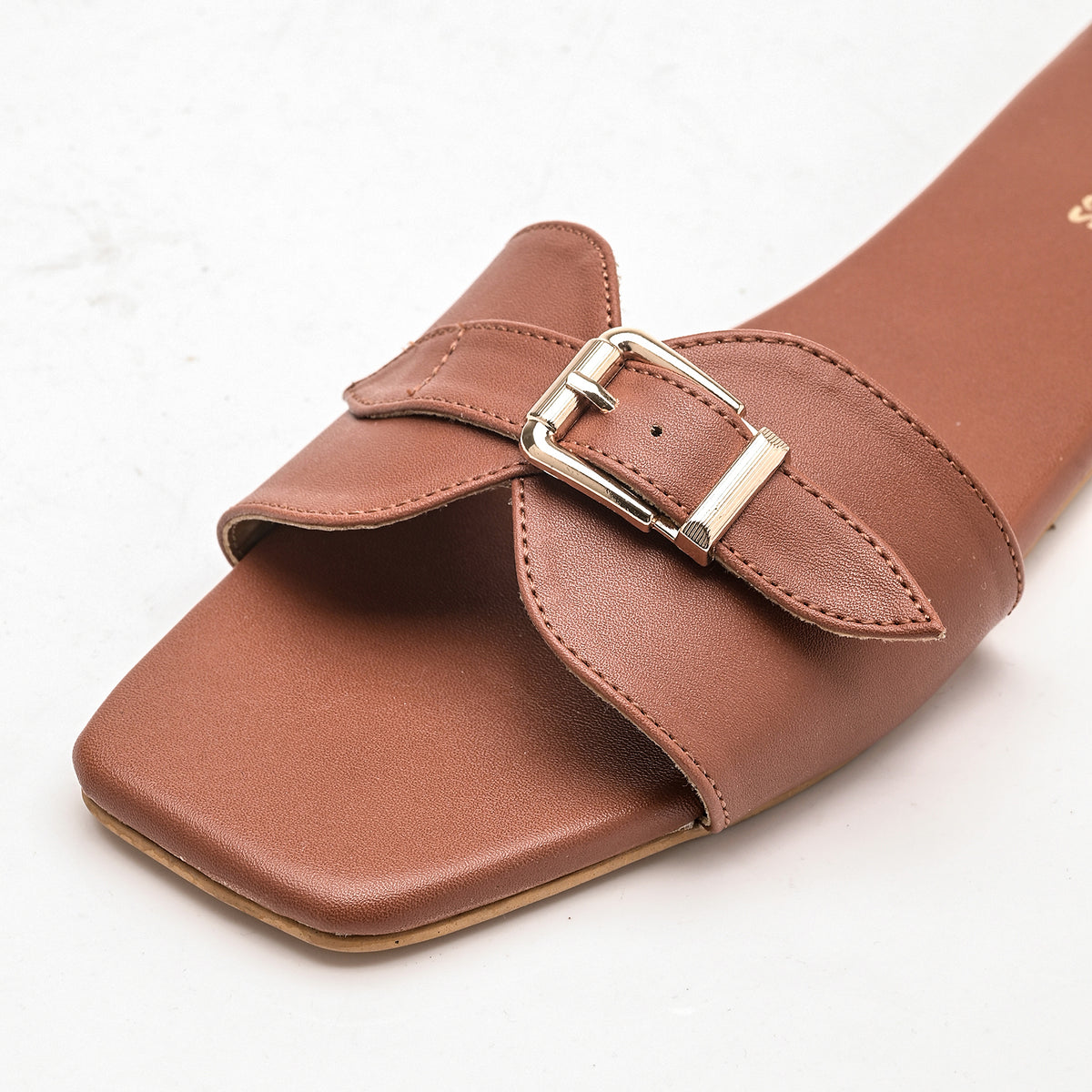 Tan Buckle Detail Single Strap Flats