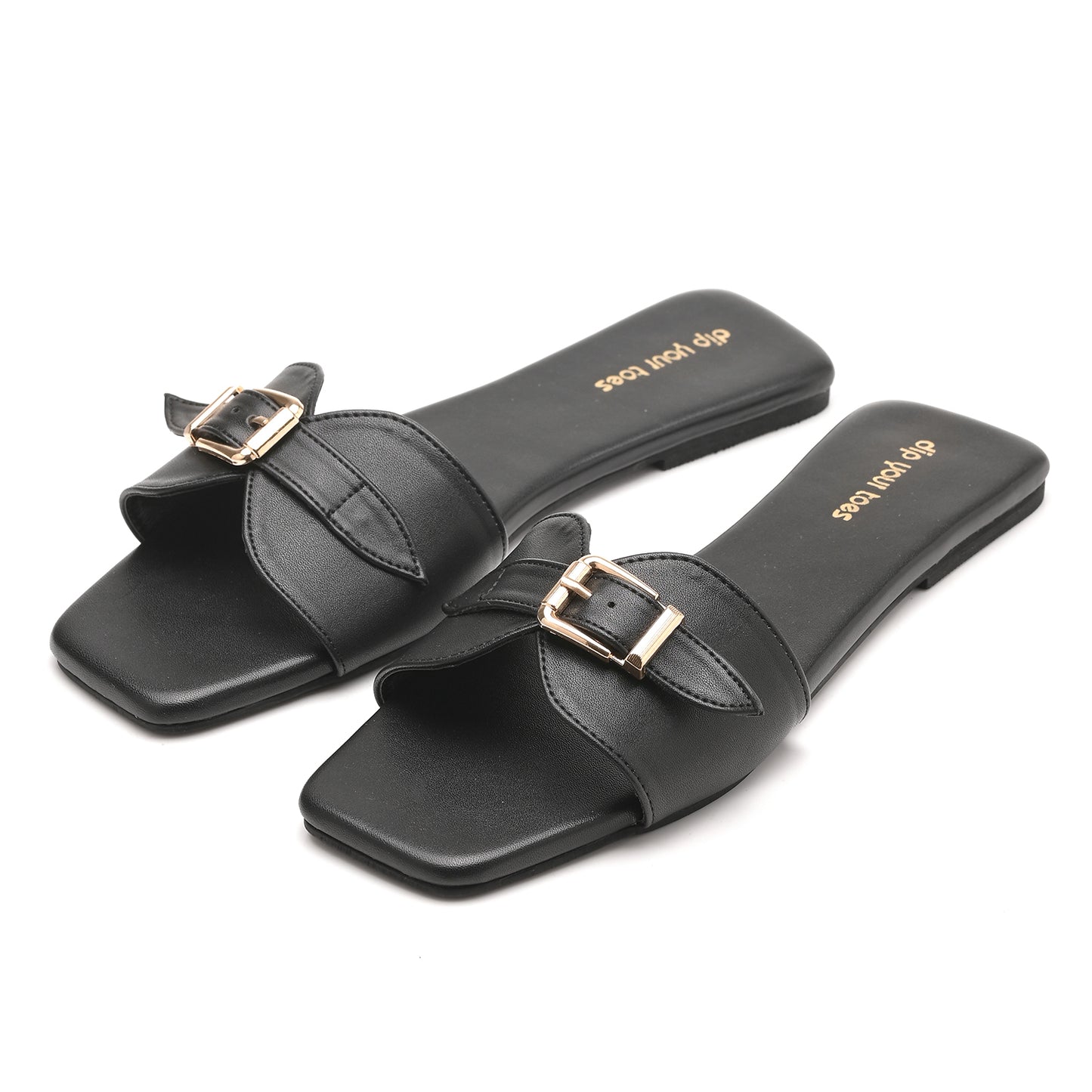Black Buckle Detail Single Strap Flats