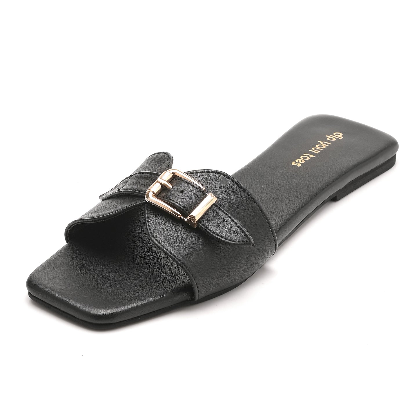 Black Buckle Detail Single Strap Flats