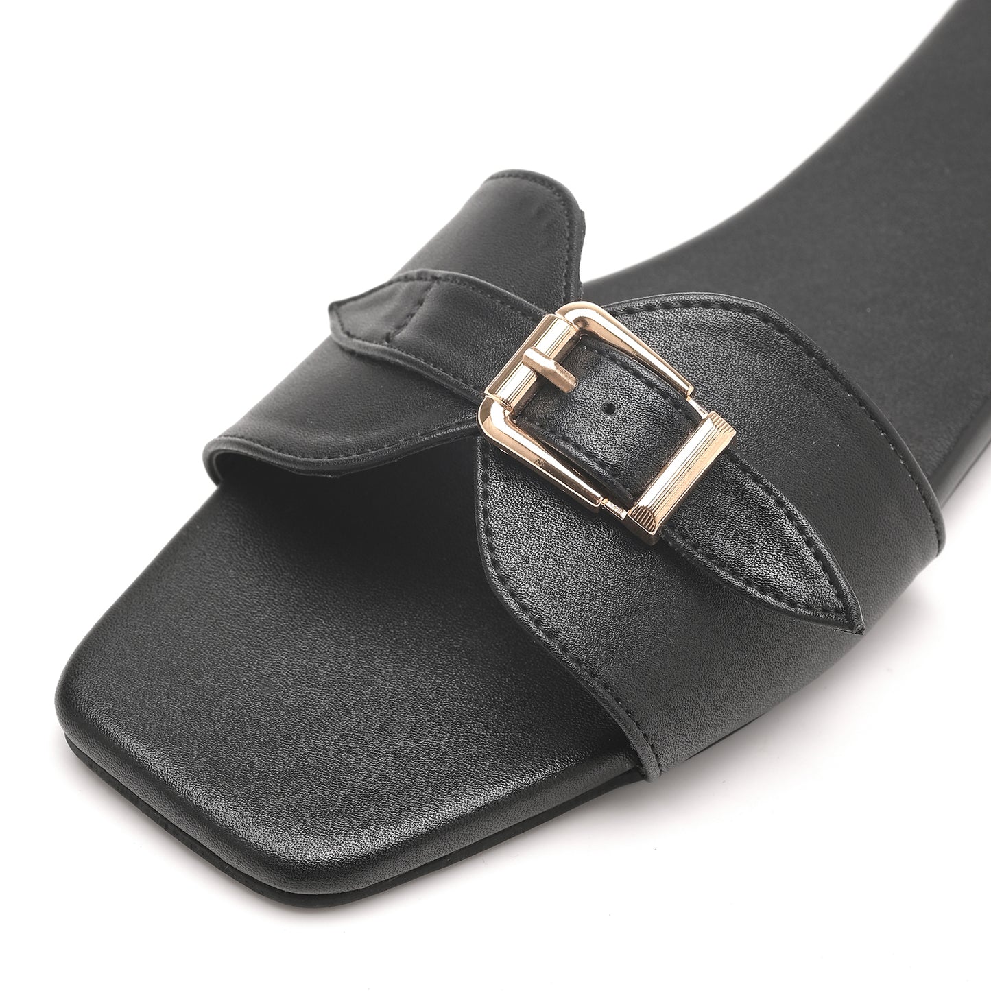 Black Buckle Detail Single Strap Flats