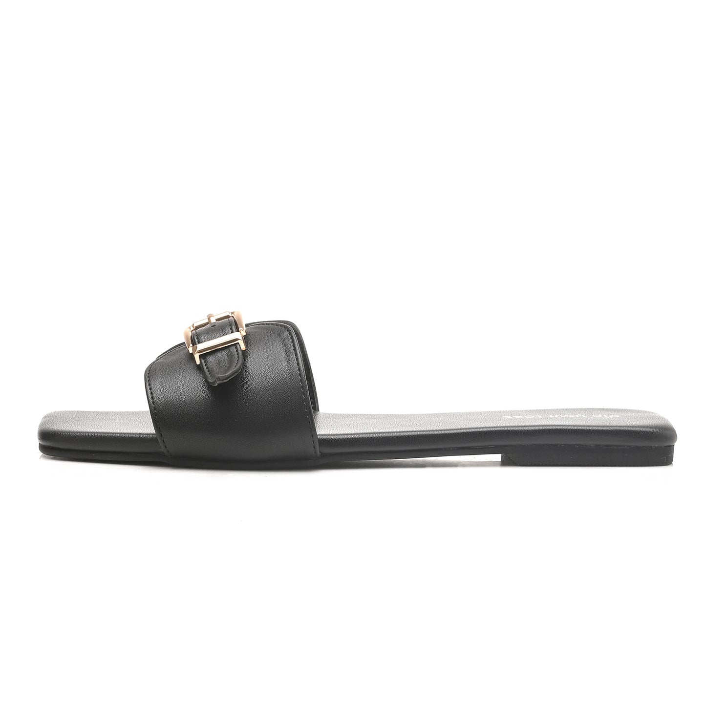 Black Buckle Detail Single Strap Flats