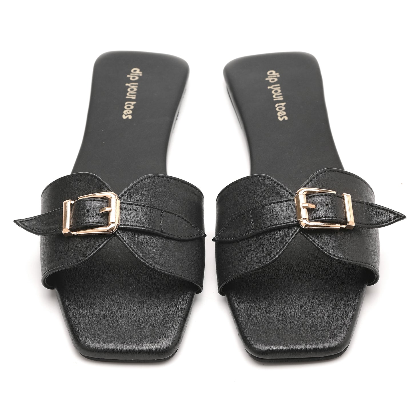 Black Buckle Detail Single Strap Flats