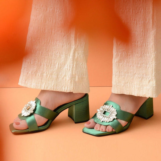 Emerald crystal Embellished Heels