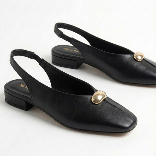 Black Low Block Slingback