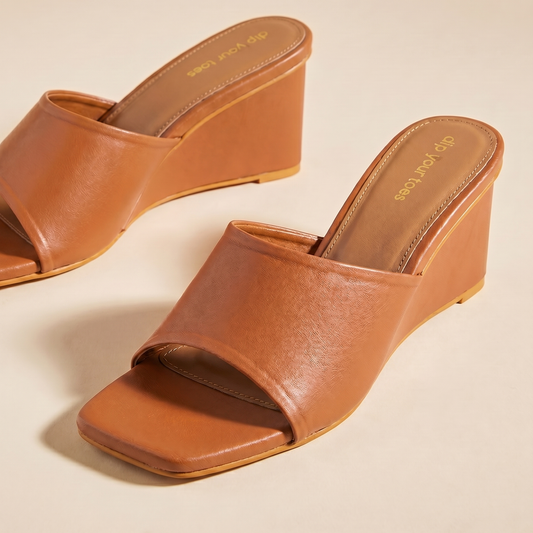 Tan Broad Strap Wedges