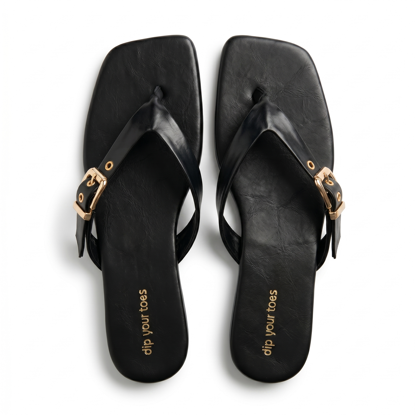 Black Buckled V-Shape Flats