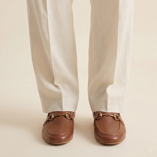 Aura Tan loafers with antique gold Buckle
