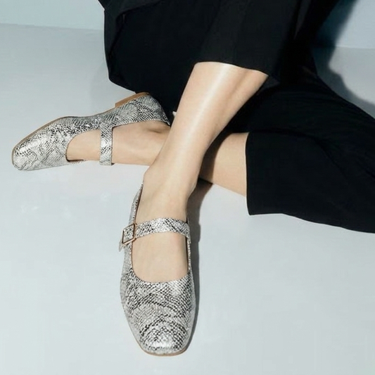 Metallic textured Mary Jane Flats