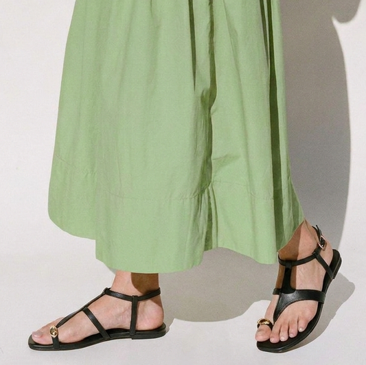 Black Toe Ring Ankle Strap Sandals