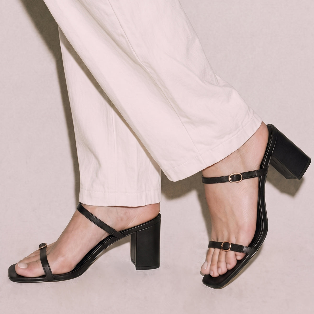Black Twin Strap Heels With buckle detail