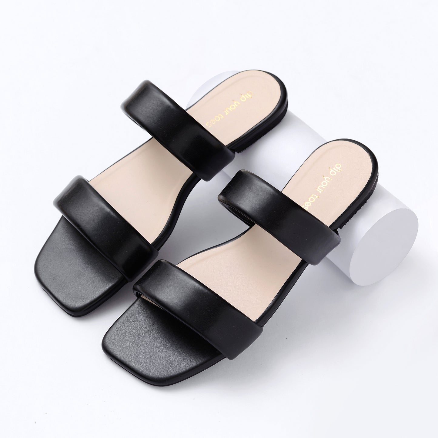 Black Puff Strap Flats