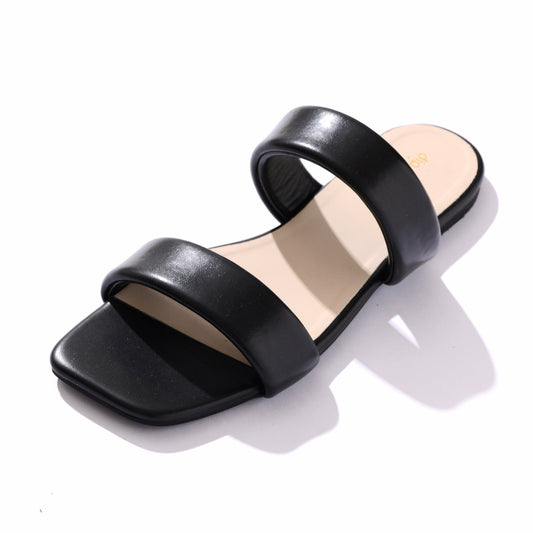 Black Puff Strap Flats