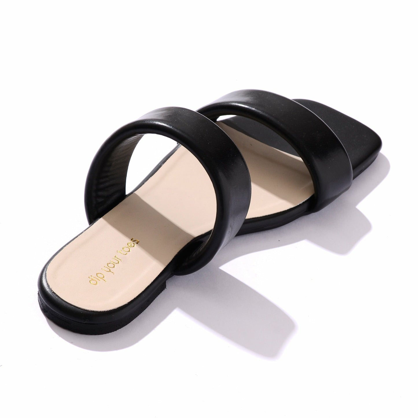 Black Puff Strap Flats