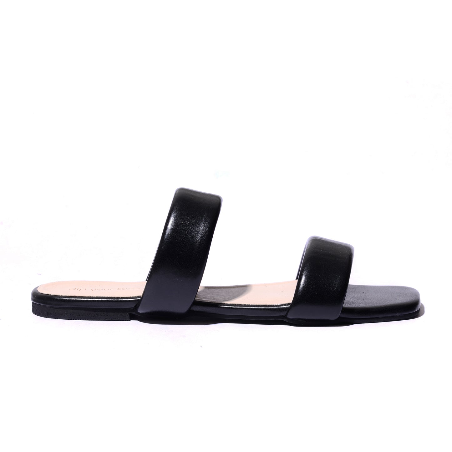 Black Puff Strap Flats