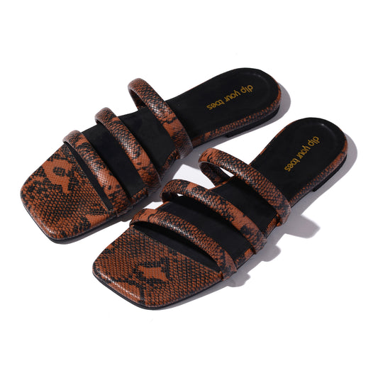 Brown and Black Snake Print Flats