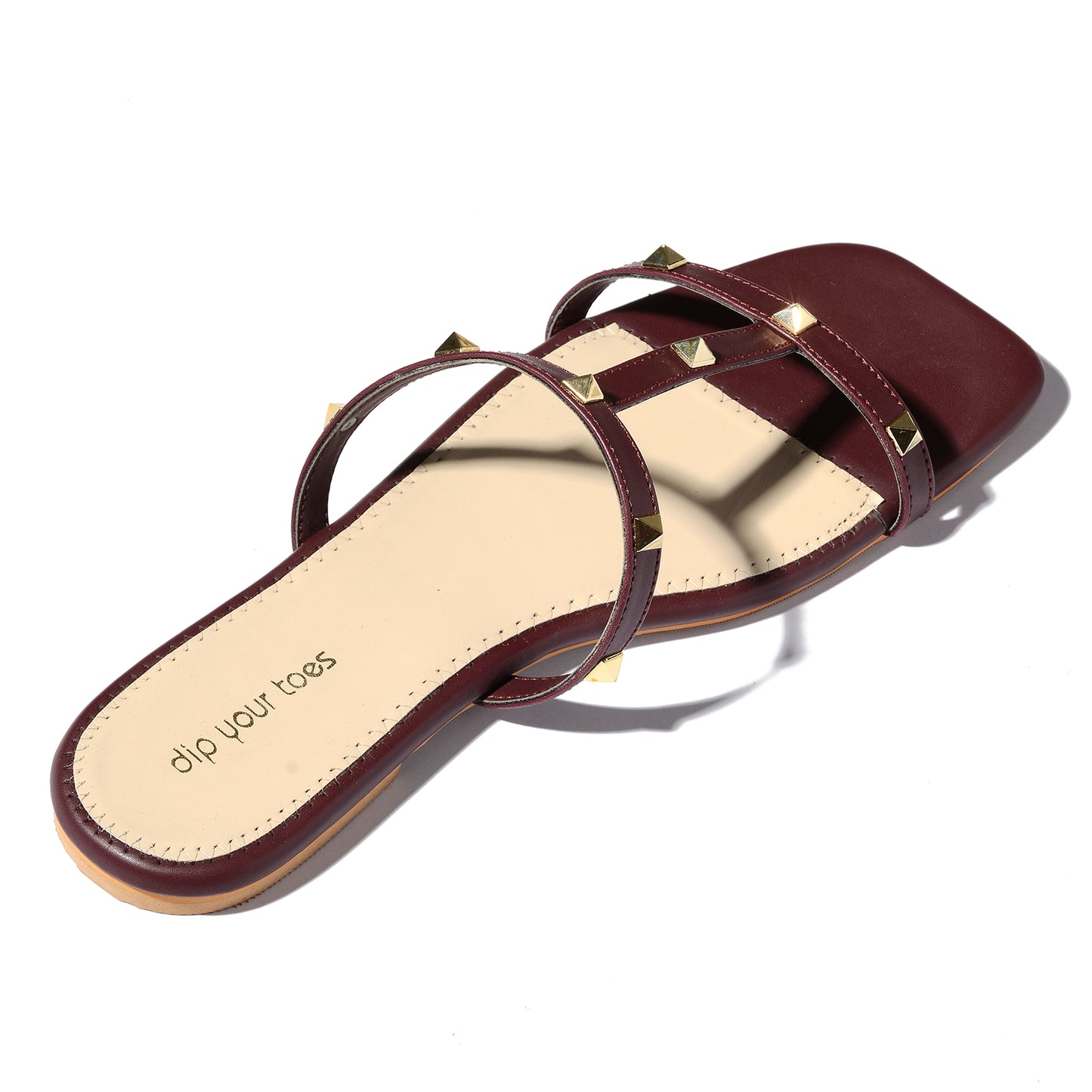 Maroon stud-embellished flats