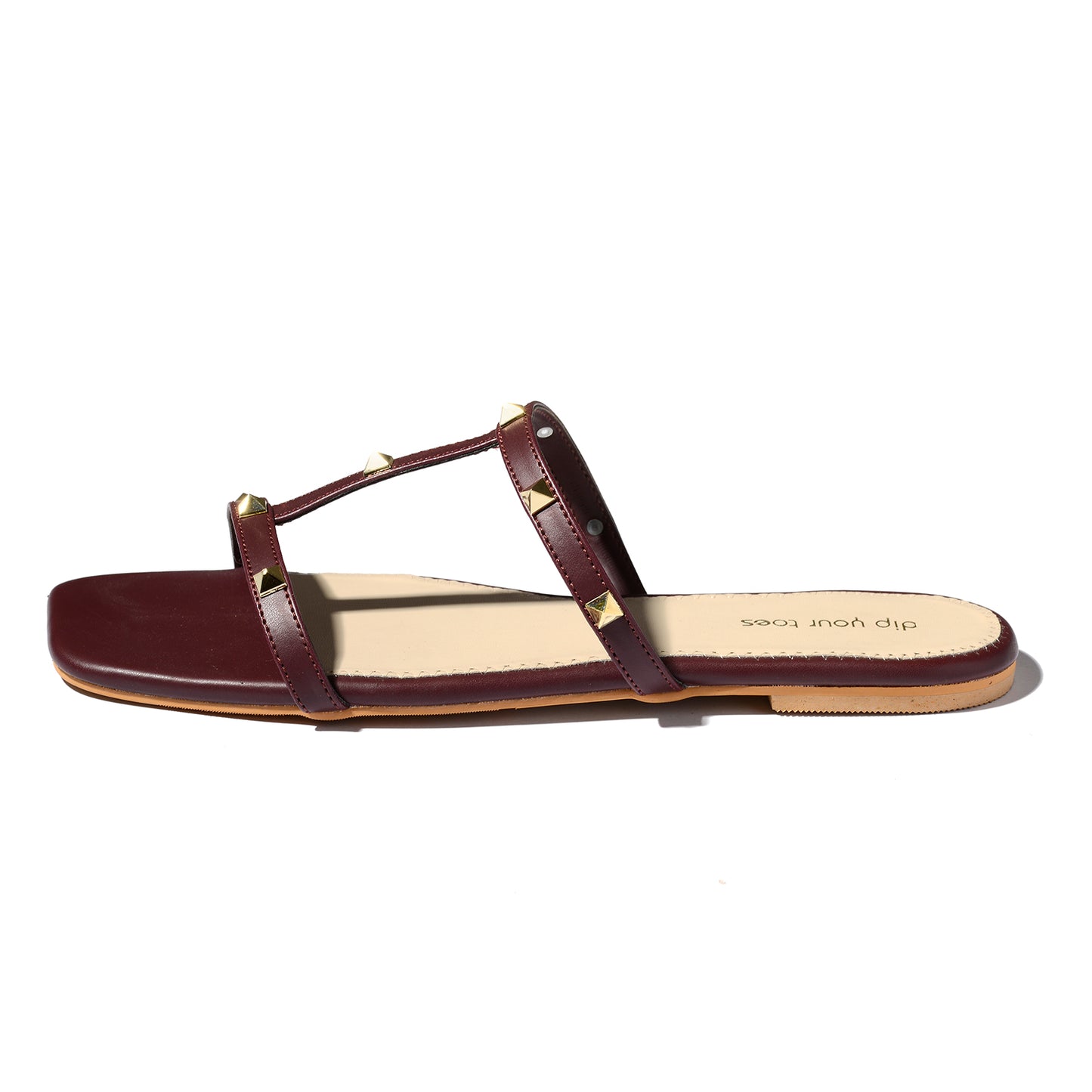 Maroon stud-embellished flats