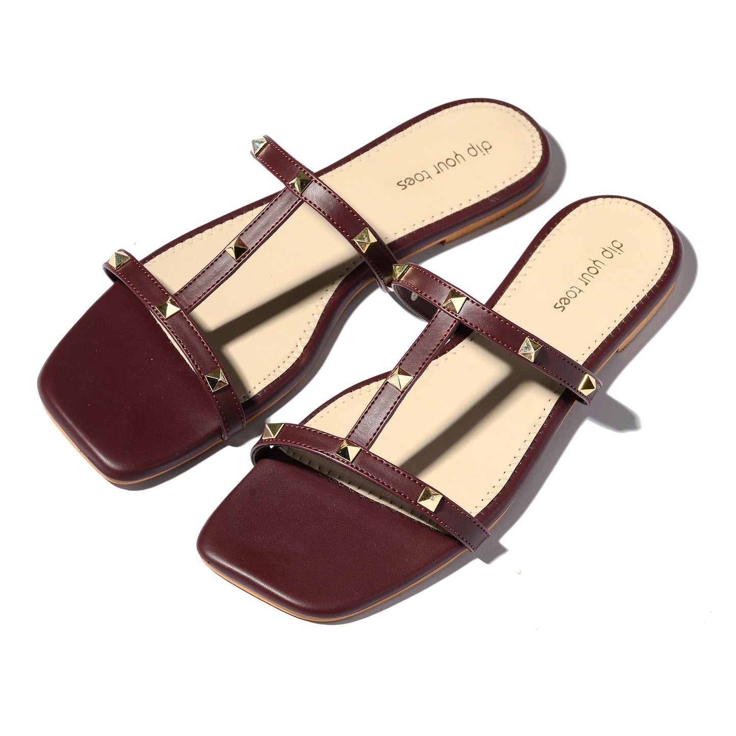 Maroon stud-embellished flats