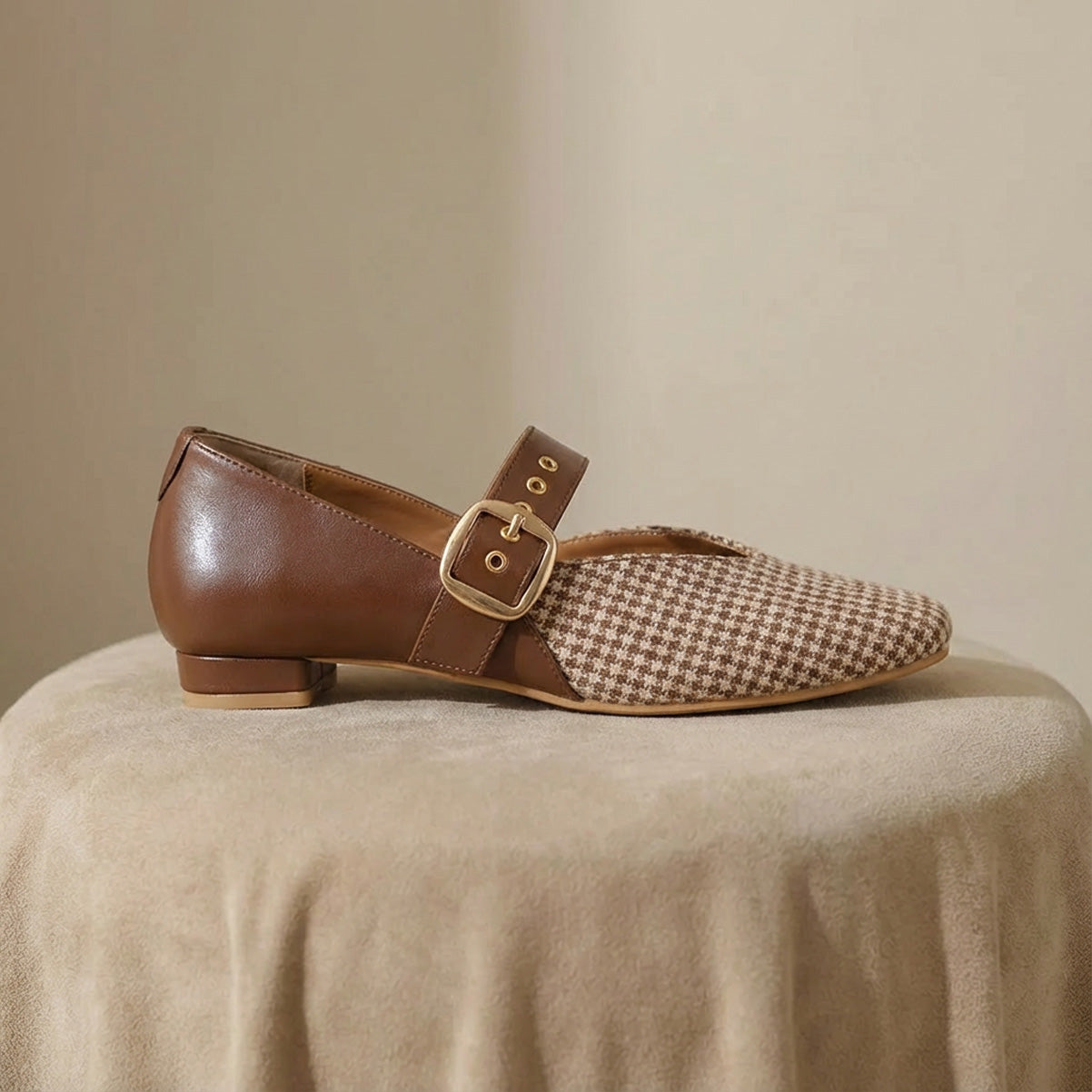 Brown Houndstooth Mary Jane Flats