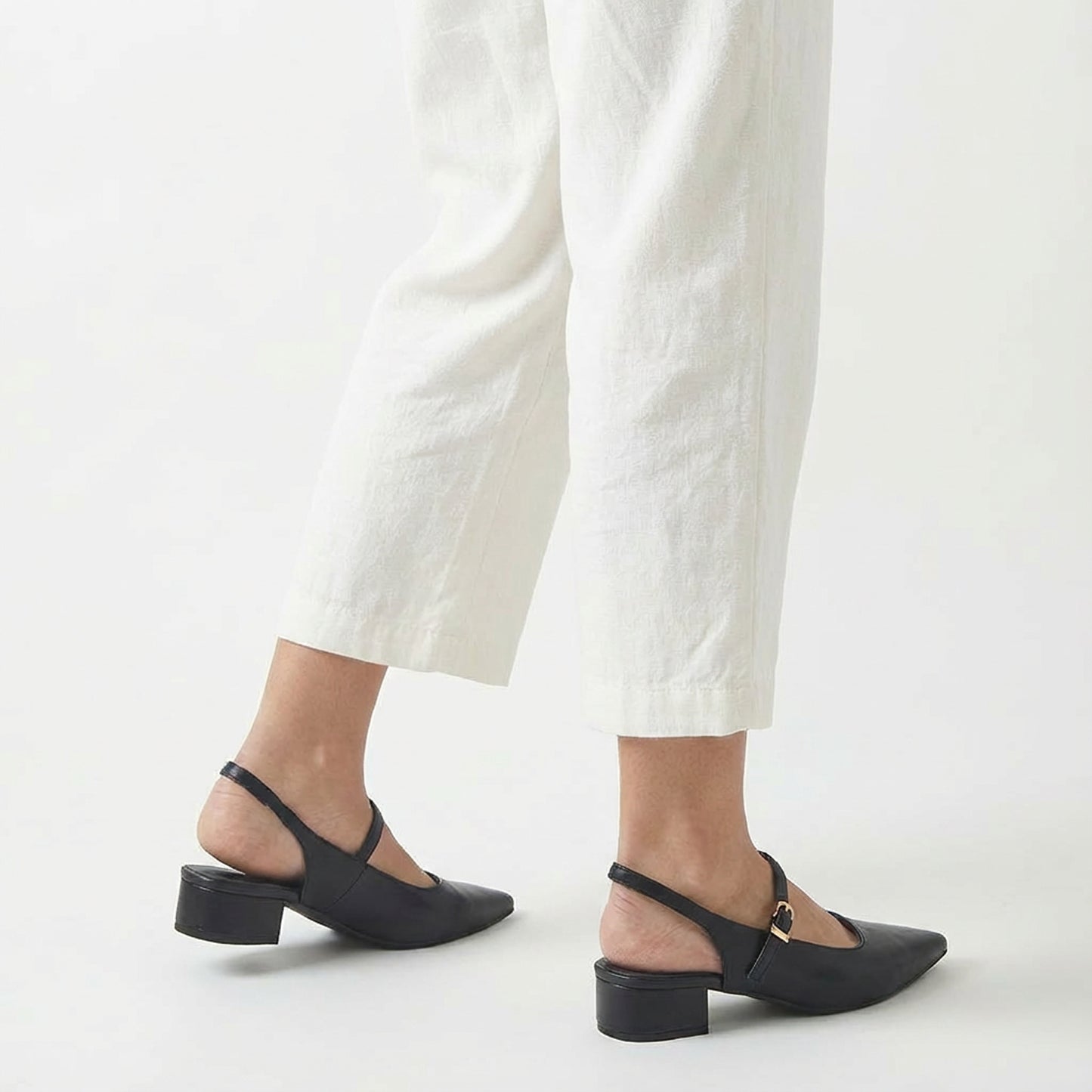 Black Pointed-Toe Slingback Flats