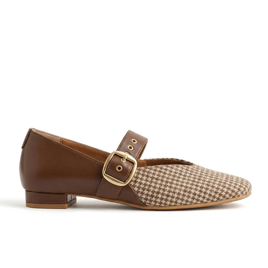 Brown Houndstooth Mary Jane Flats