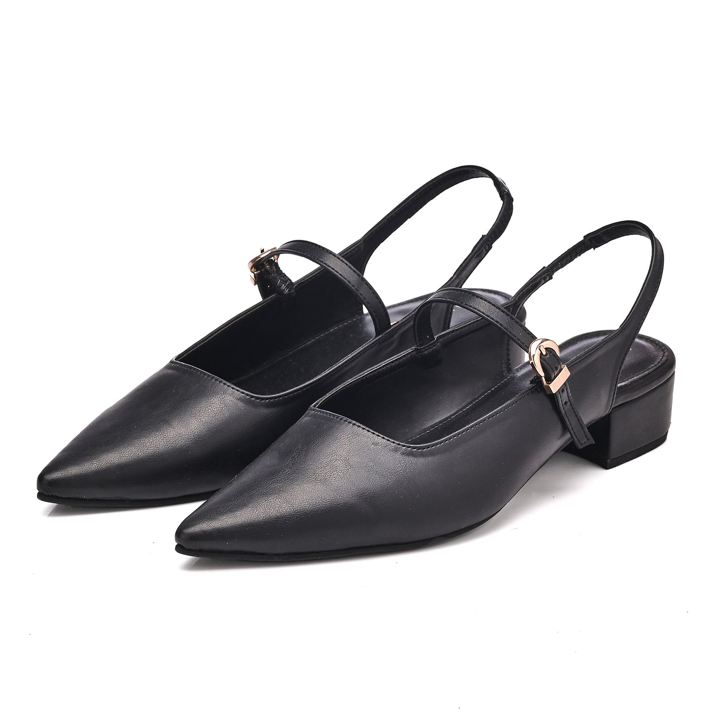 Black Pointed-Toe Slingback Flats