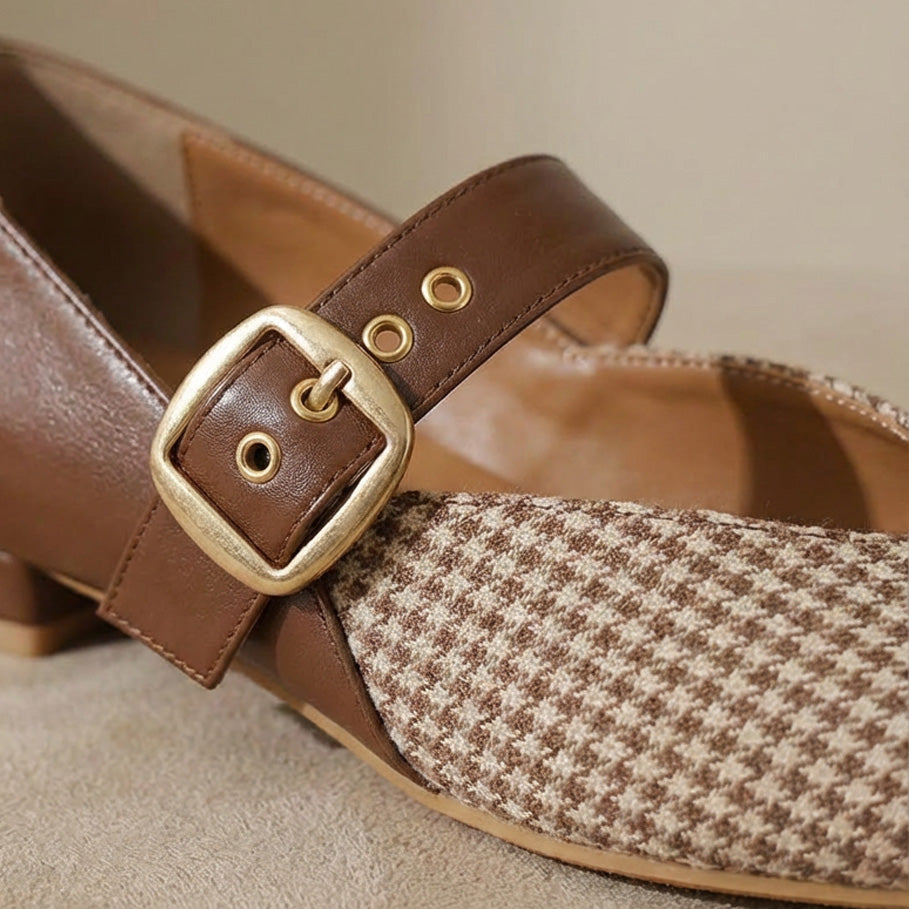 Brown Houndstooth Mary Jane Flats