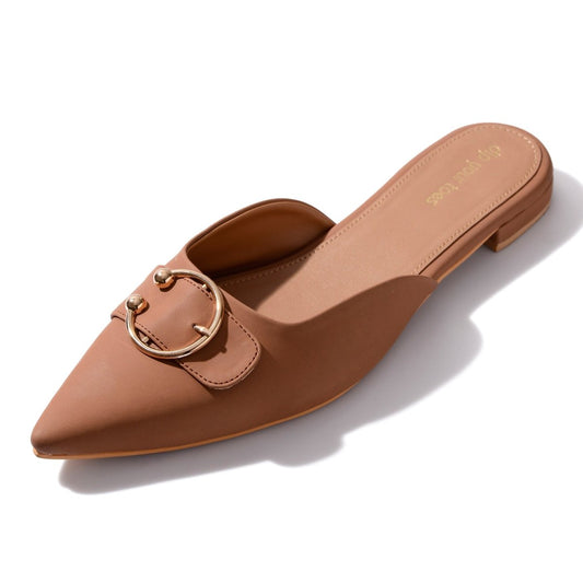 Tan Suede Buckled Mules