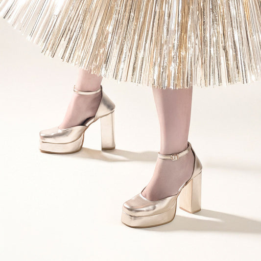 Gold Platform Block Heels