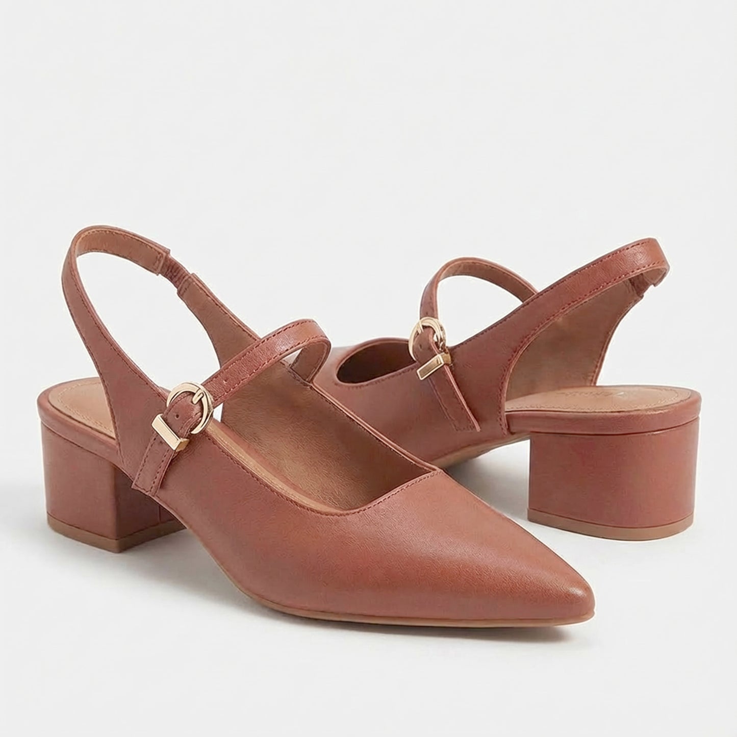 Tan Pointed-Toe Slingback Heels