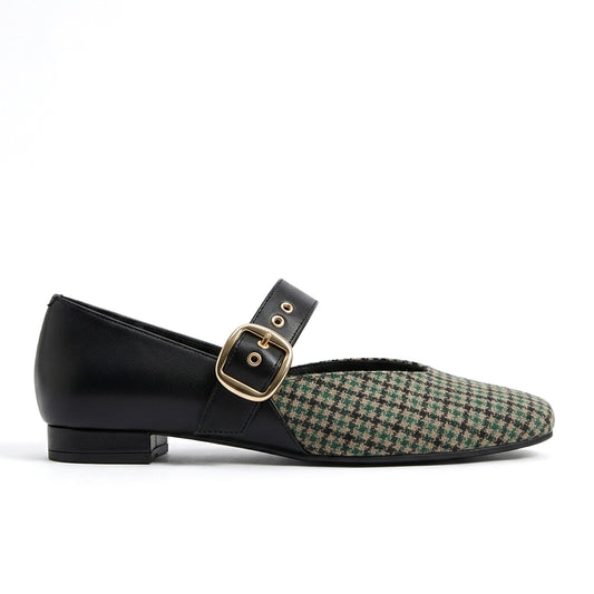 Black Houndstooth Mary Jane Flats