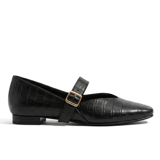 Black textured Mary Jane Flats