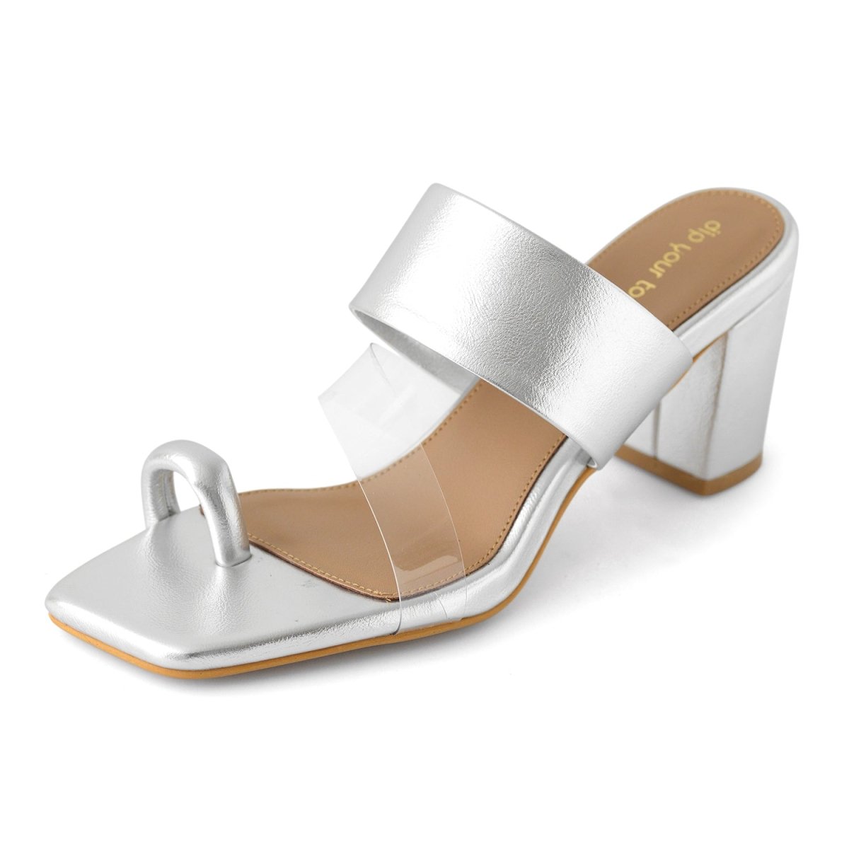 Silver Toe Loop Block Heels