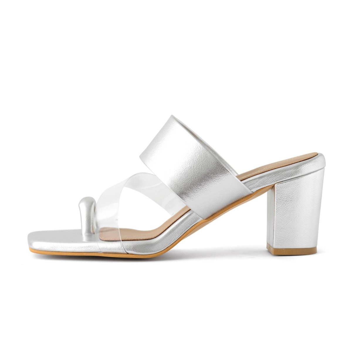 Silver Toe Loop Block Heels