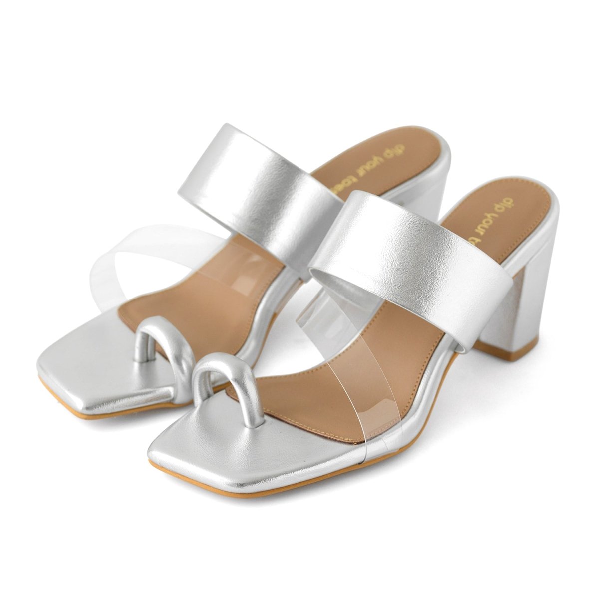 Silver Toe Loop Block Heels