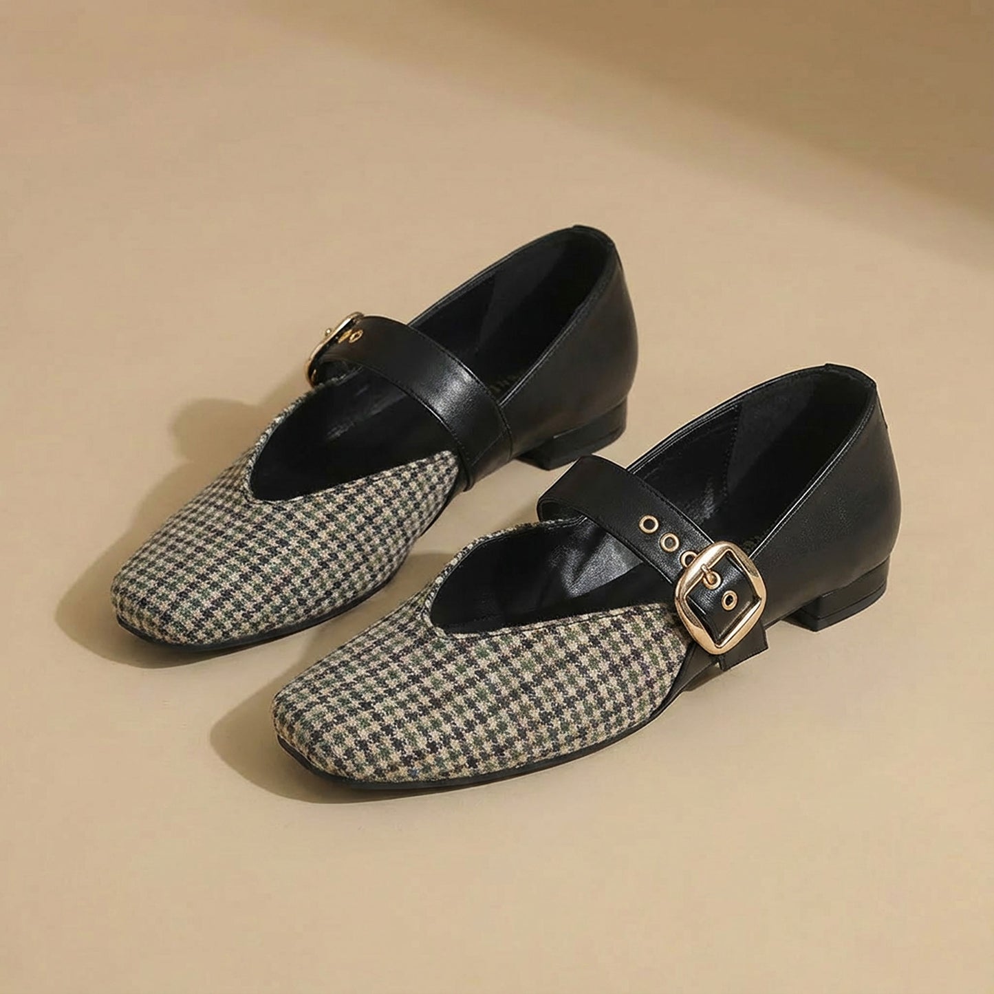 Black Houndstooth Mary Jane Flats