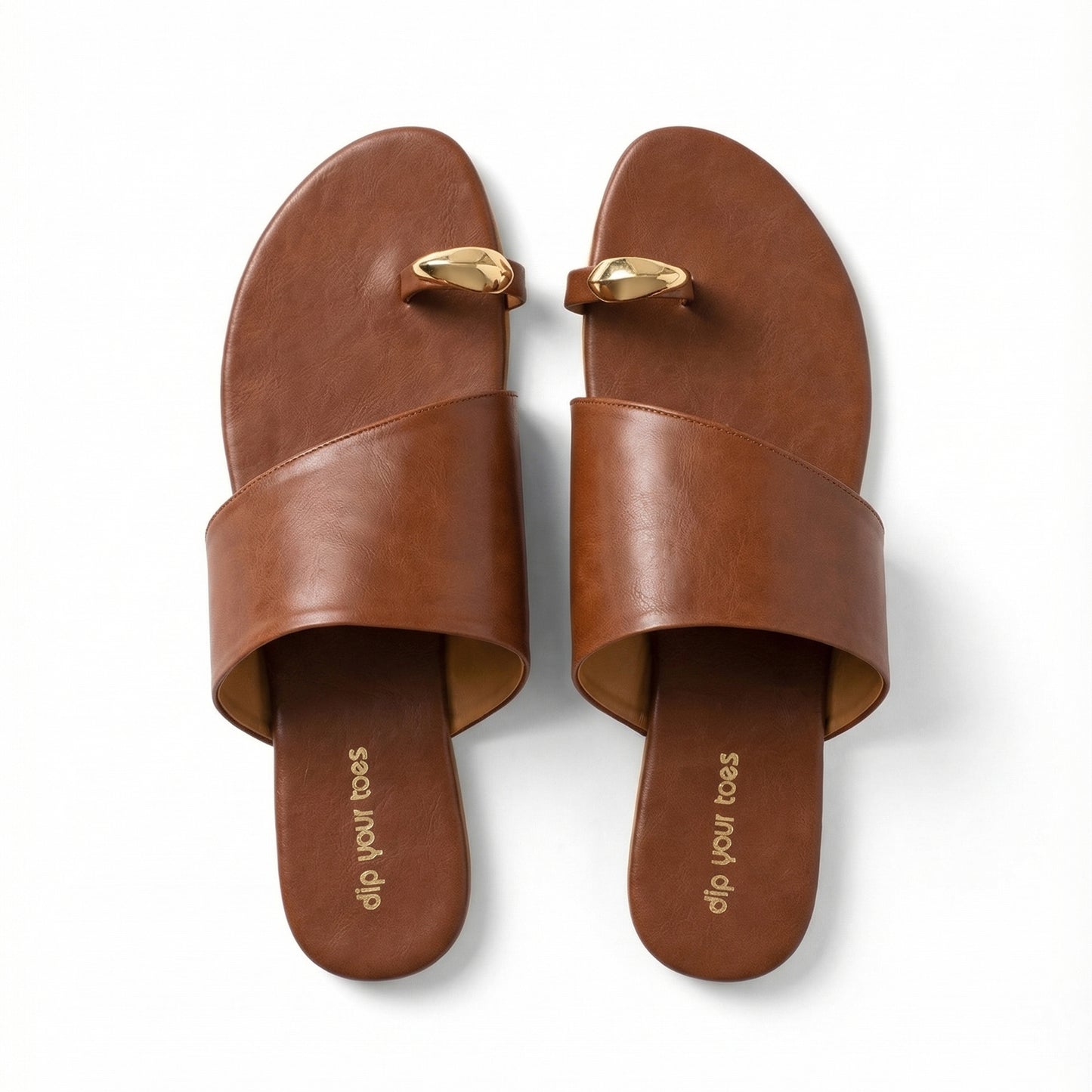 Tan metal detail toe ring flats