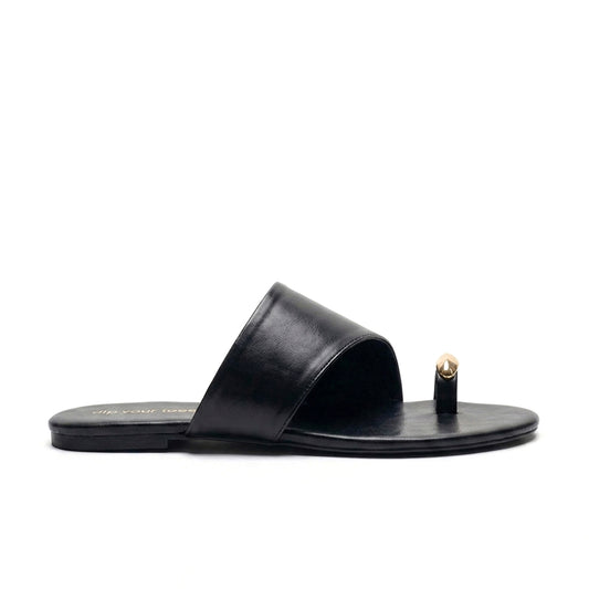 Black metal detail toe ring flats