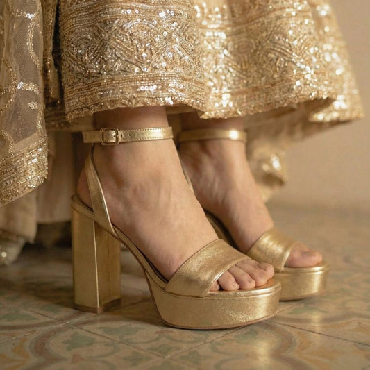 Gold Single Strap Platform Heeled Sandals