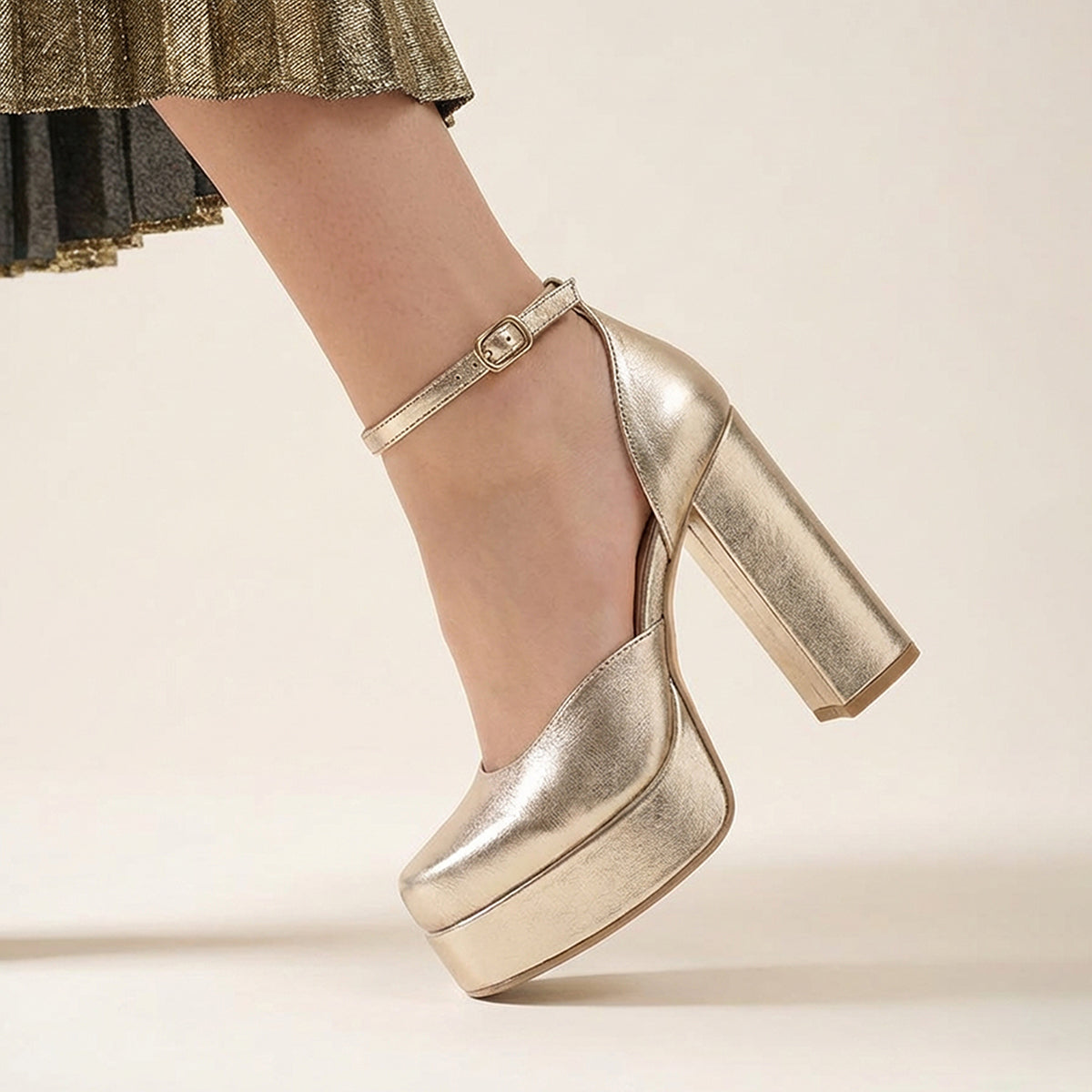 Gold Platform Block Heels