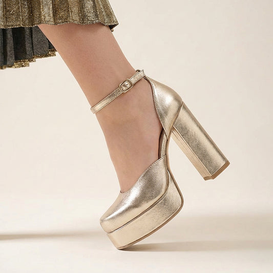 Gold Platform Block Heels